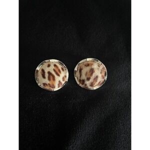 Leopard Print Clip-On Earrings Gold Tone Round Vintage Statement Retro Glam